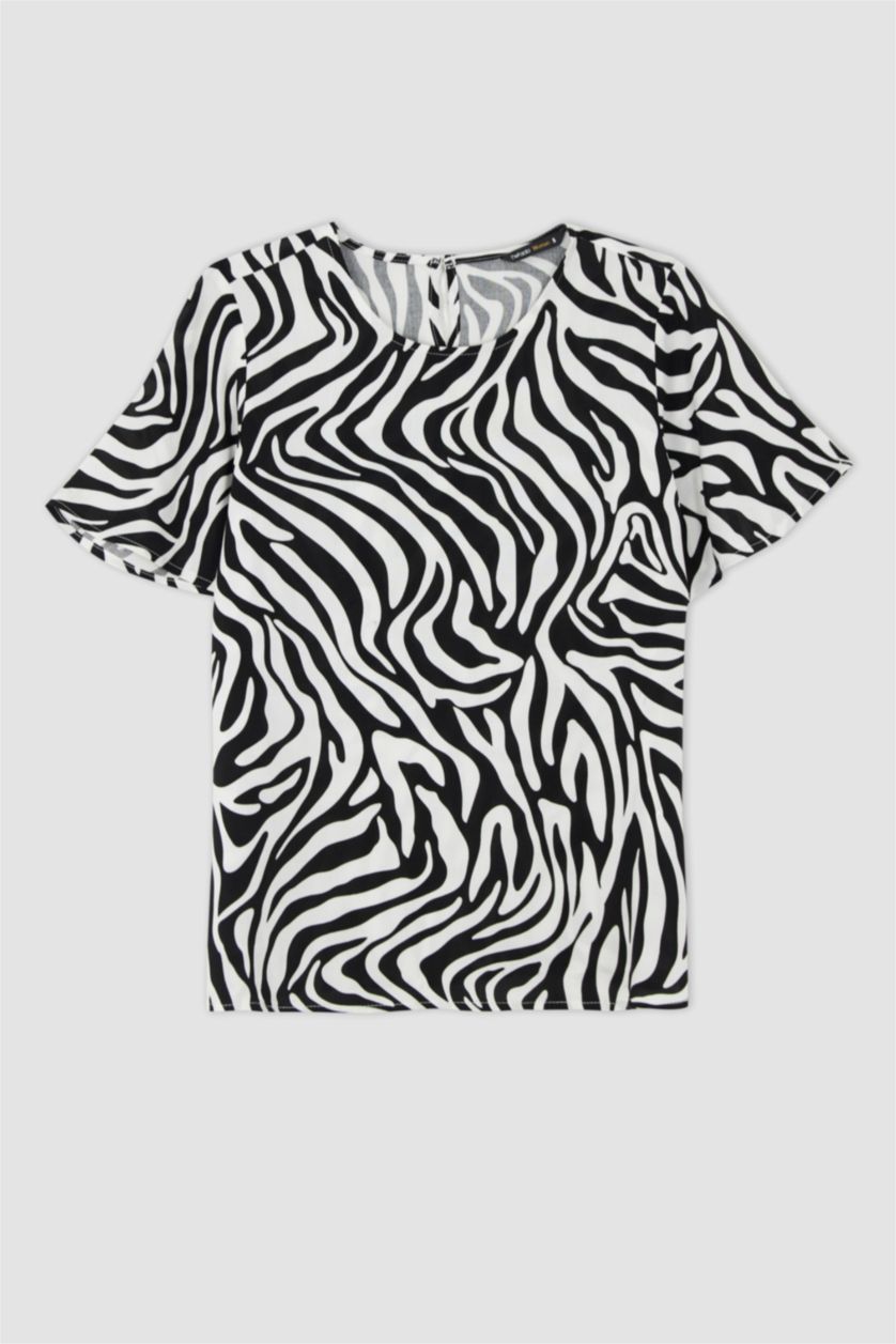 FEMME Noir Chemisier à manches courtes à motif zébré coupe classique