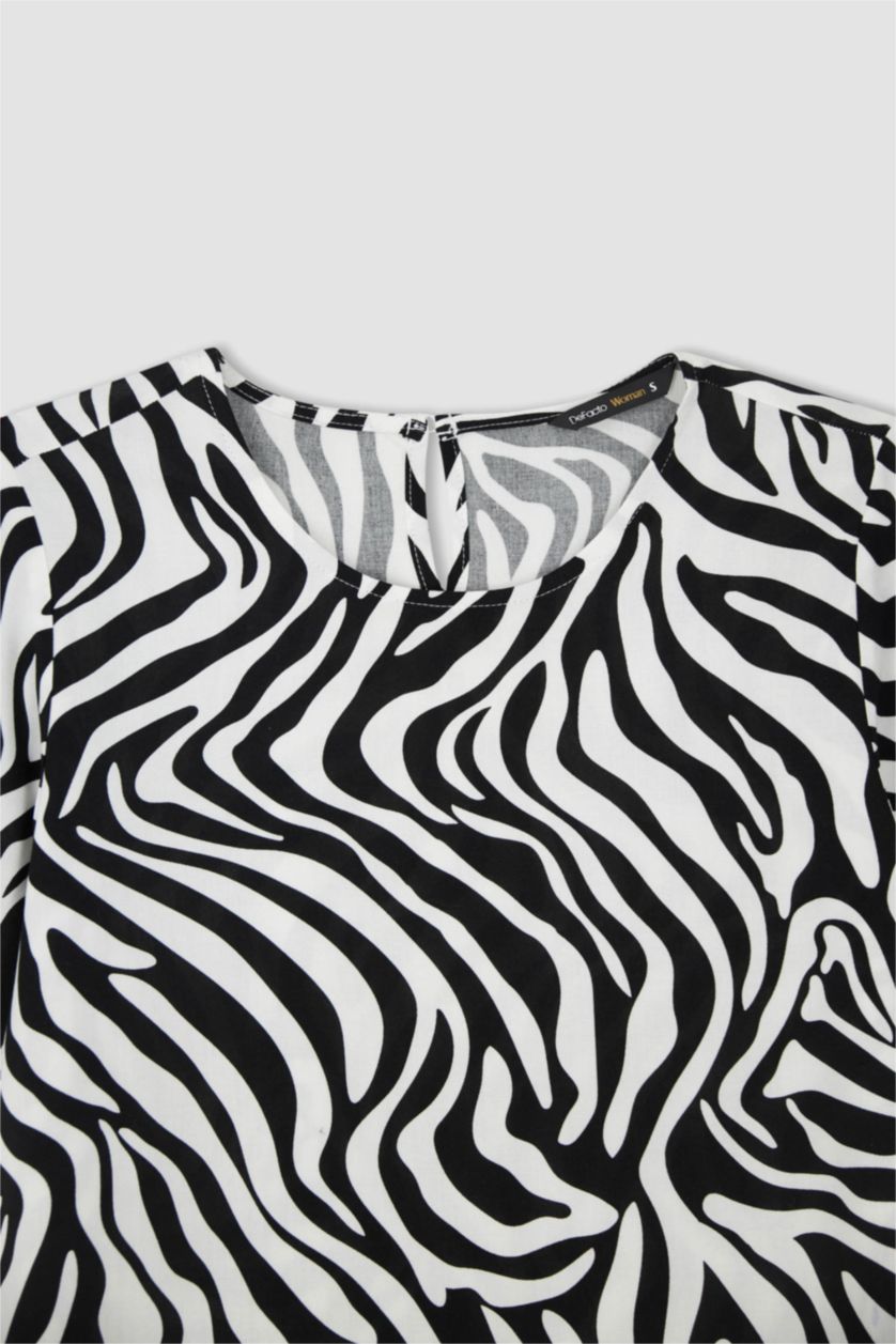 FEMME Noir Chemisier à manches courtes à motif zébré coupe classique