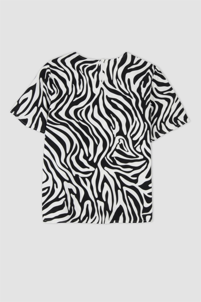 FEMME Noir Chemisier à manches courtes à motif zébré coupe classique