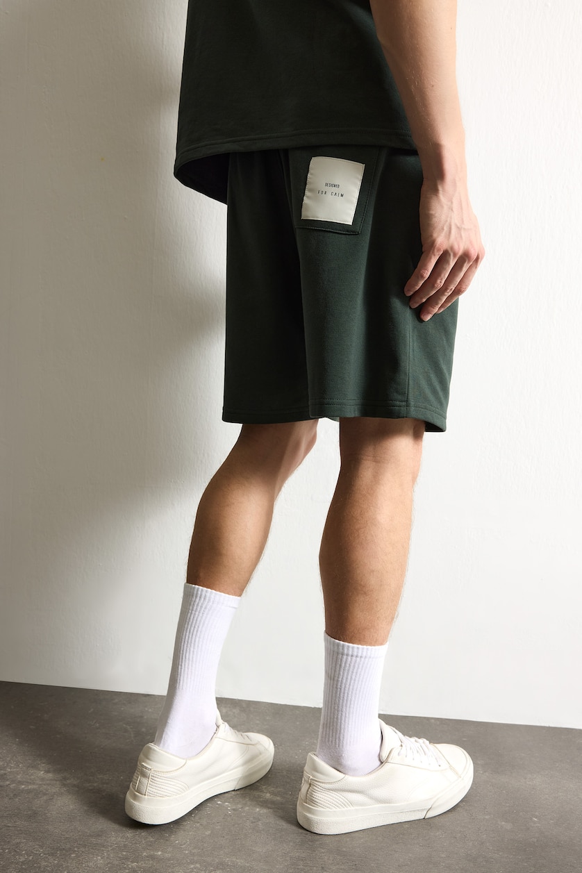 Erkek Koyu Yeşil Pileli Baggy Fit Şort