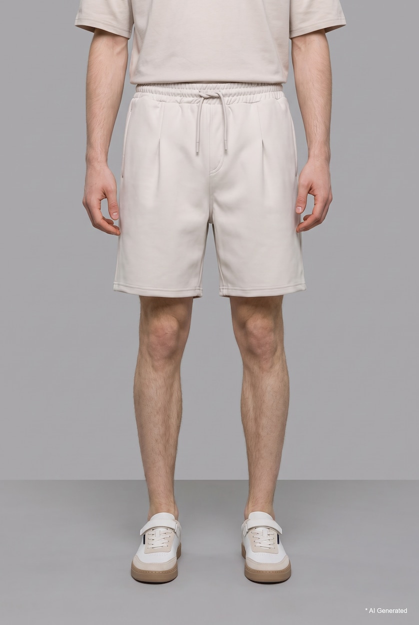 رجال اللون الحجري Baggy Fit Elastic Waist Drawstring Shorts