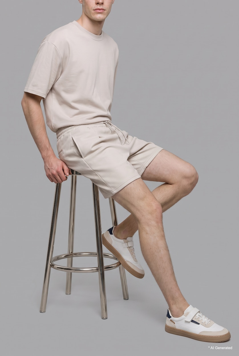 رجال اللون الحجري Baggy Fit Elastic Waist Drawstring Shorts