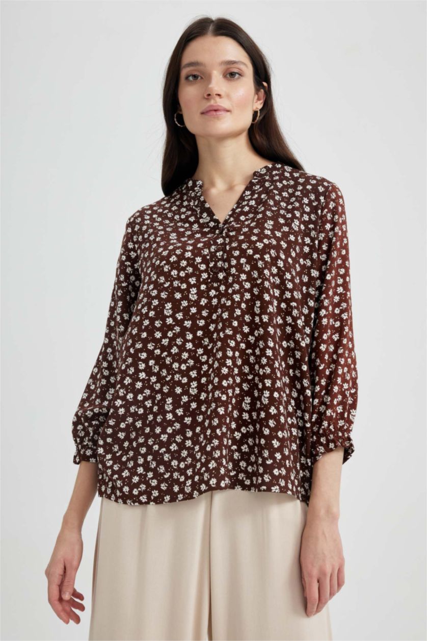WOMAN Dark Camel Regular Fit Long Sleeve Shirt