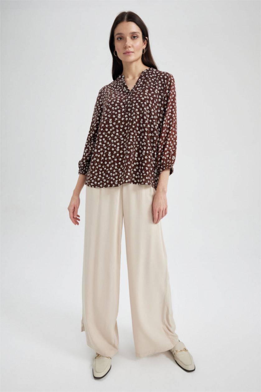 WOMAN Dark Camel Regular Fit Long Sleeve Shirt