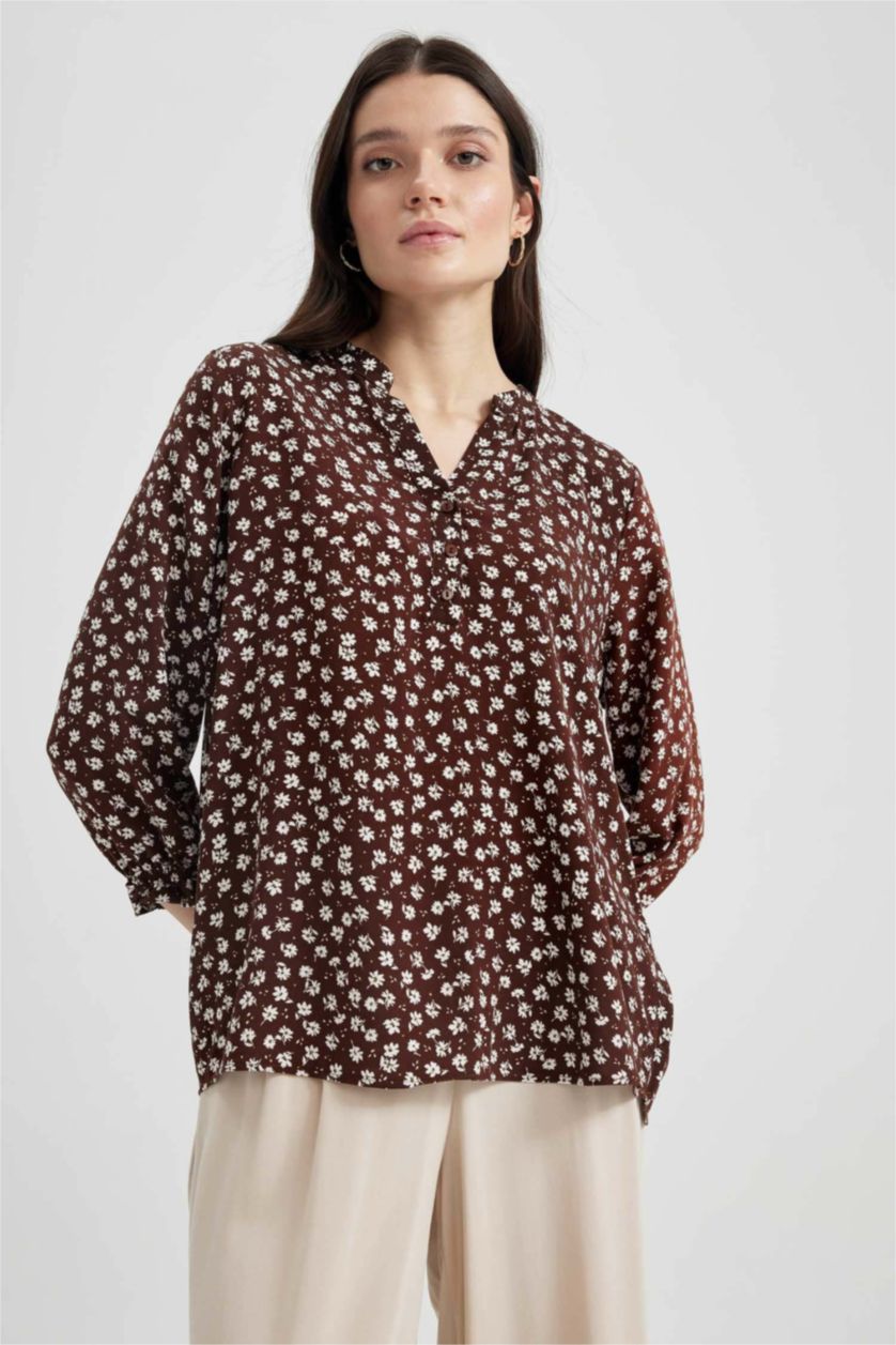 WOMAN Dark Camel Regular Fit Long Sleeve Shirt