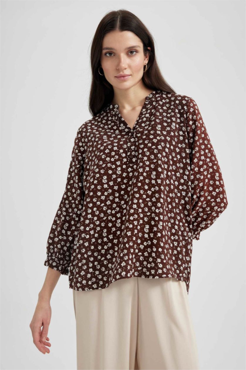 WOMAN Dark Camel Regular Fit Long Sleeve Shirt