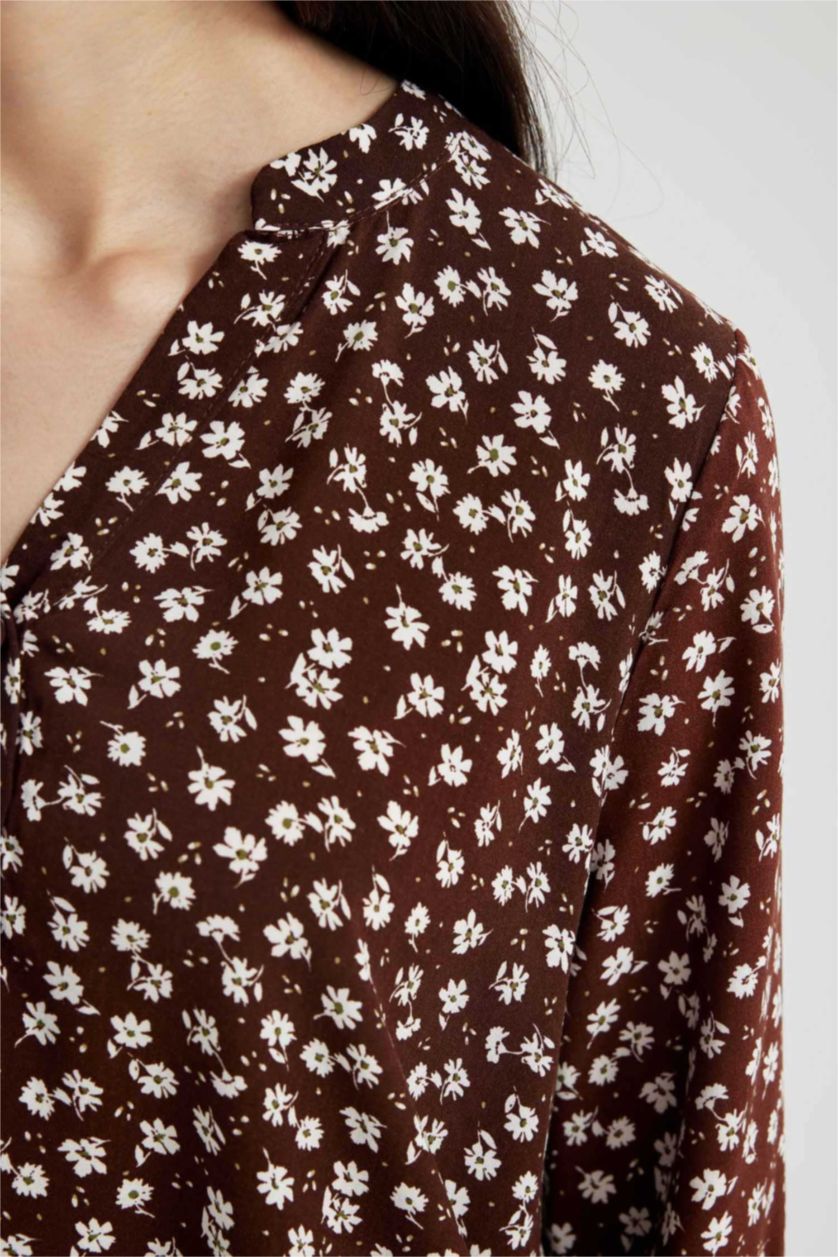 WOMAN Dark Camel Regular Fit Long Sleeve Shirt
