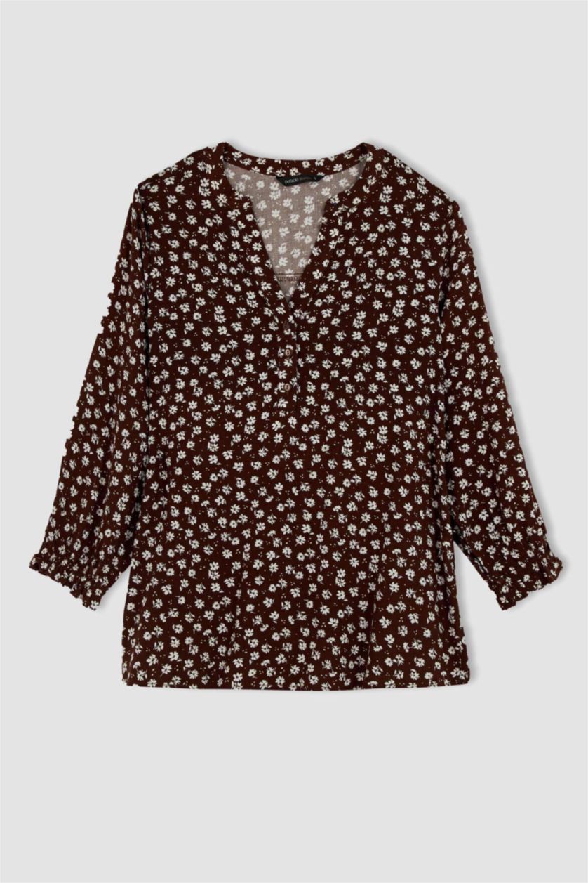 WOMAN Dark Camel Regular Fit Long Sleeve Shirt
