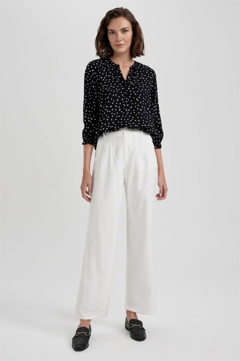 FEMME Noir Chemise à Manches Longues imprimée à coupe régulière et Col rond