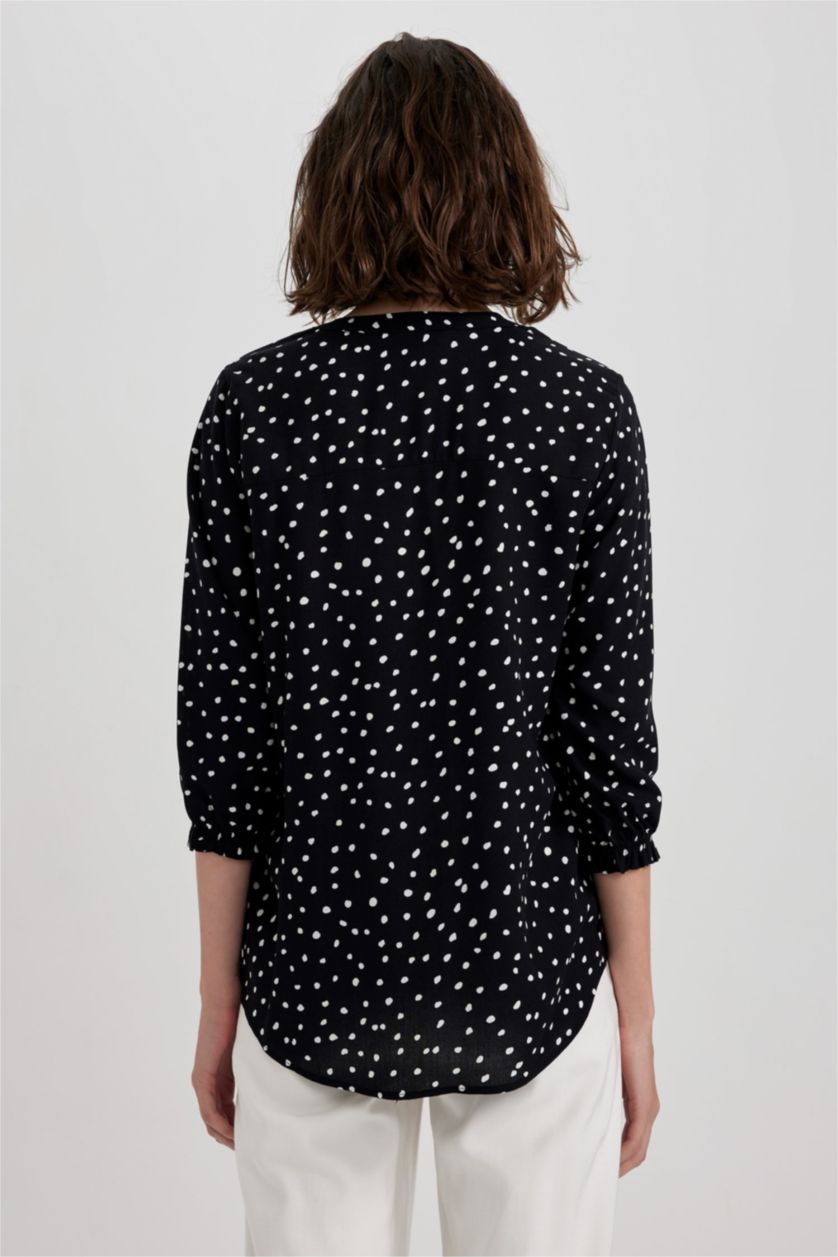 FEMME Noir Chemise à Manches Longues imprimée à coupe régulière et Col rond