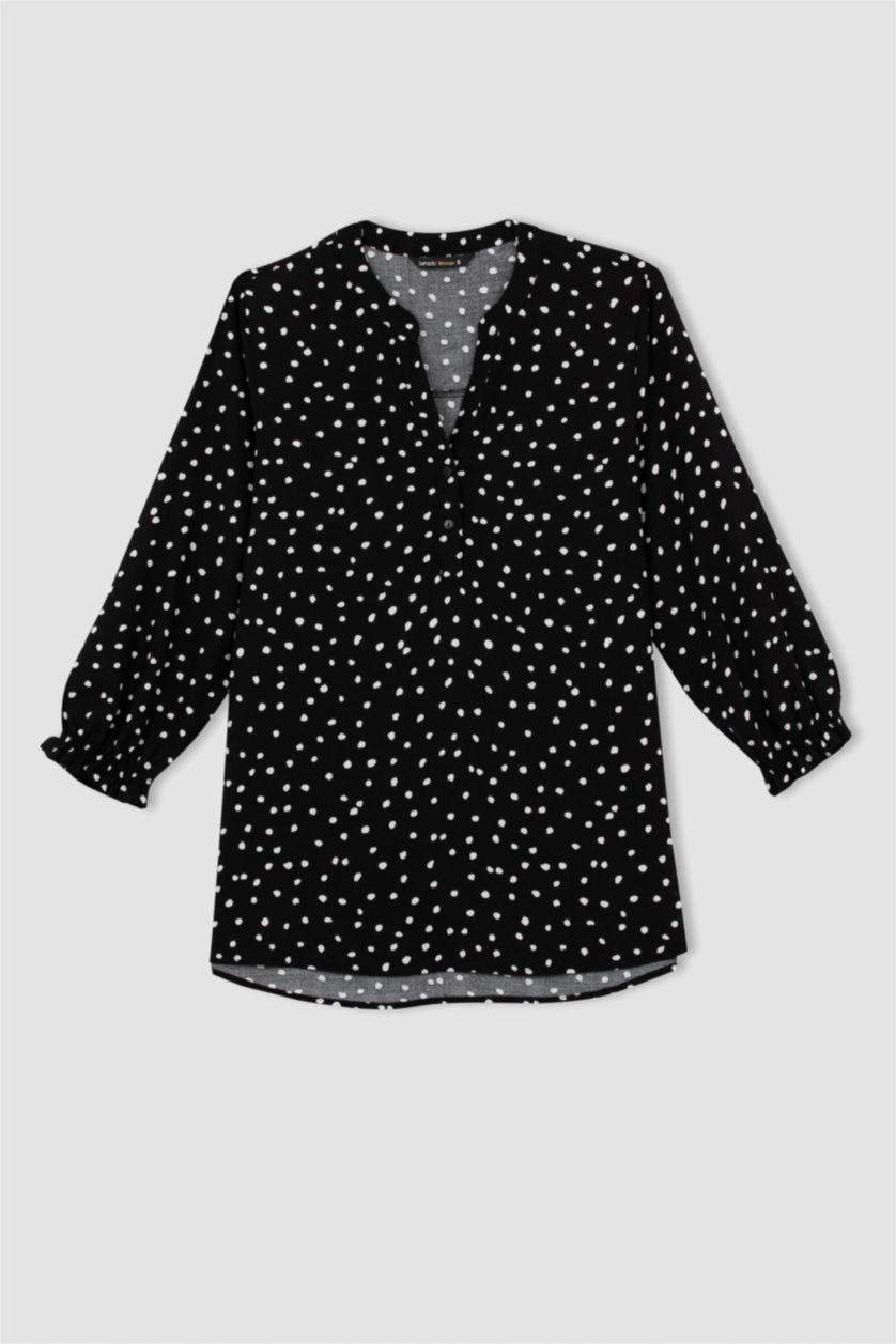 FEMME Noir Chemise à Manches Longues imprimée à coupe régulière et Col rond