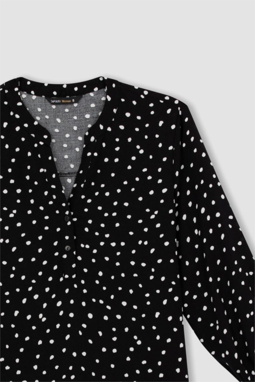 FEMME Noir Chemise à Manches Longues imprimée à coupe régulière et Col rond