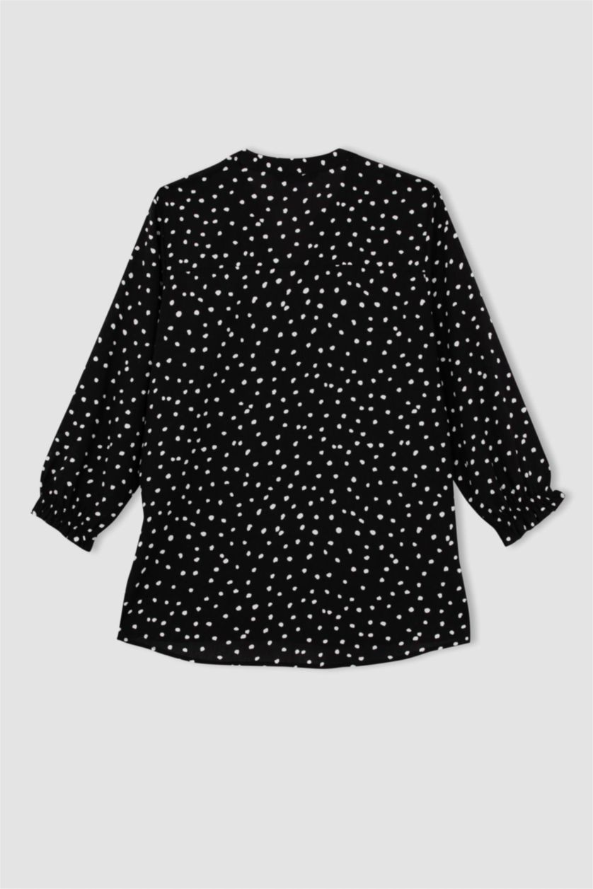 FEMME Noir Chemise à Manches Longues imprimée à coupe régulière et Col rond