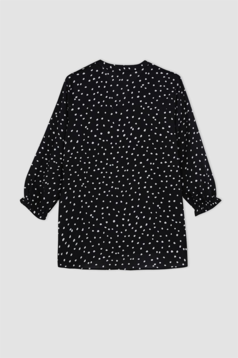 FEMME Noir Chemise à Manches Longues imprimée à coupe régulière et Col rond