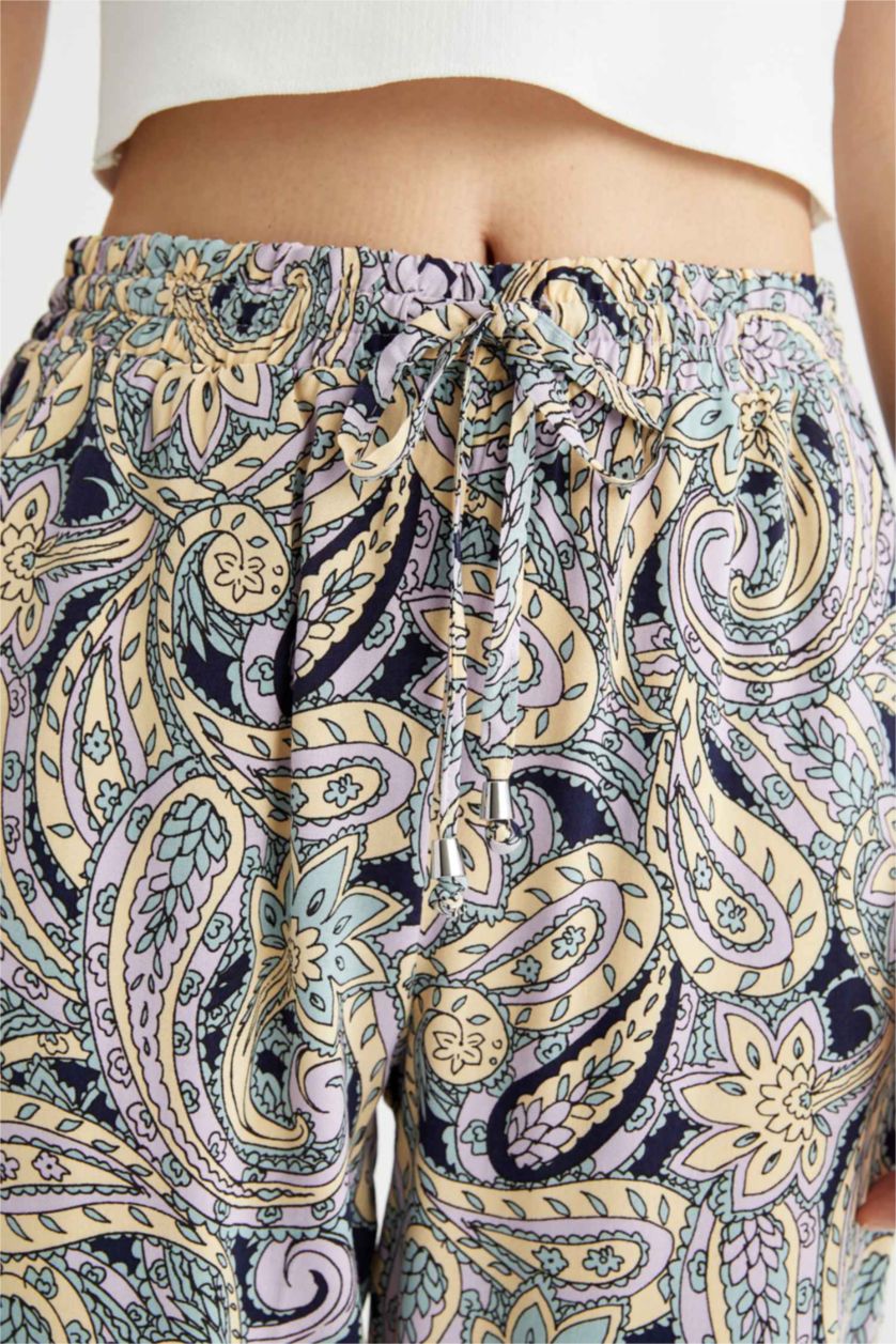 نساء فيروزي سروال فيسكوز منقوش بخصر عالي ومطاطي