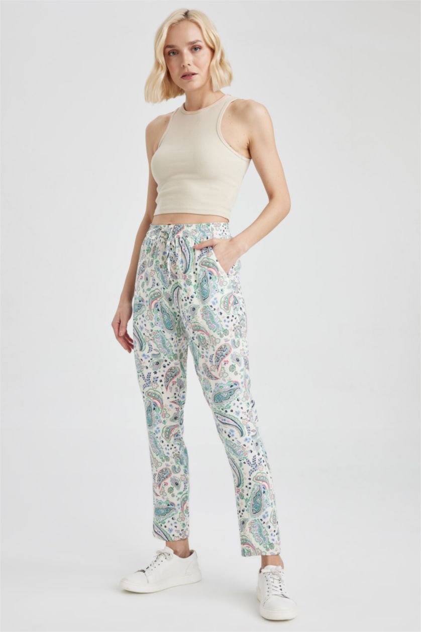 FEMME Écru Pantalons Viscose Taille haute à poches Harem