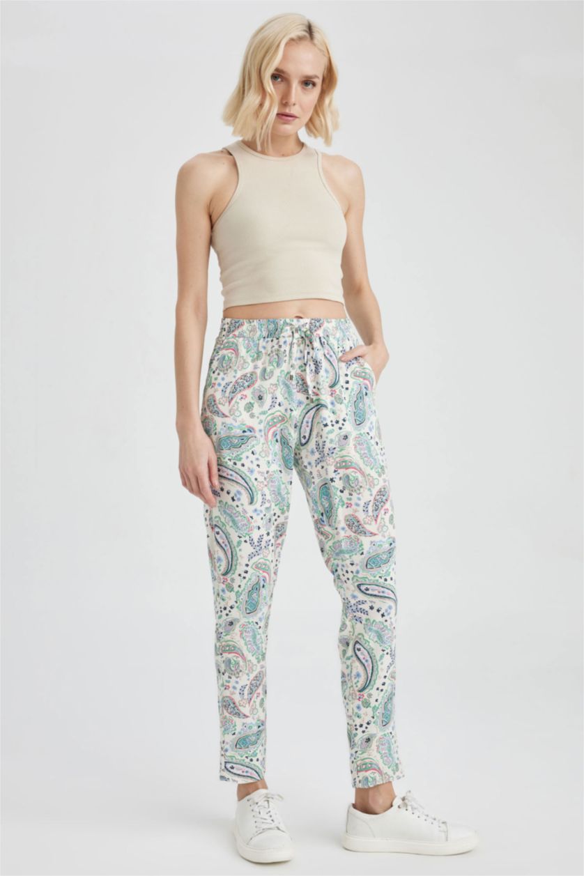 FEMME Écru Pantalons Viscose Taille haute à poches Harem