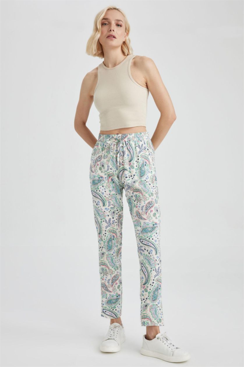 FEMME Écru Pantalons Viscose Taille haute à poches Harem