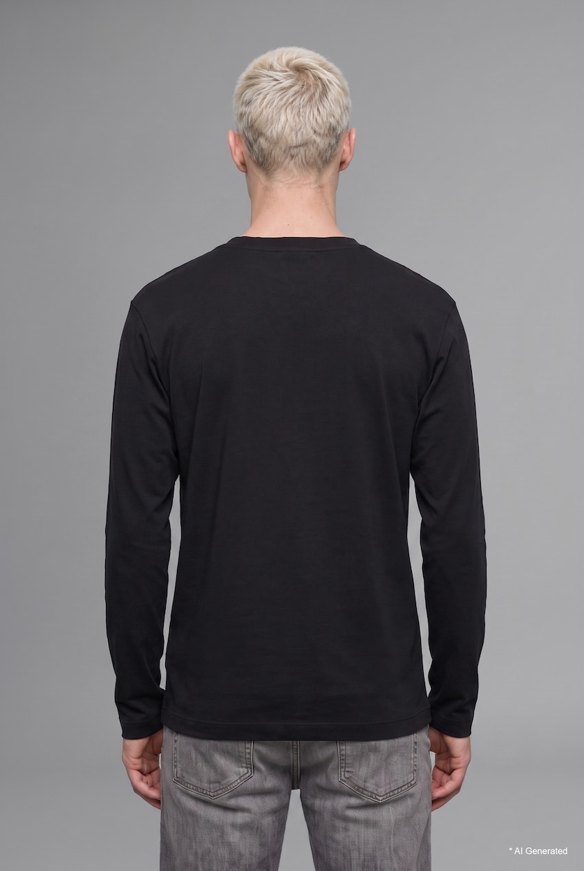 رجال أسود Boxy Fit Basic Cotton Crew Neck Long Sleeve T-Shirt