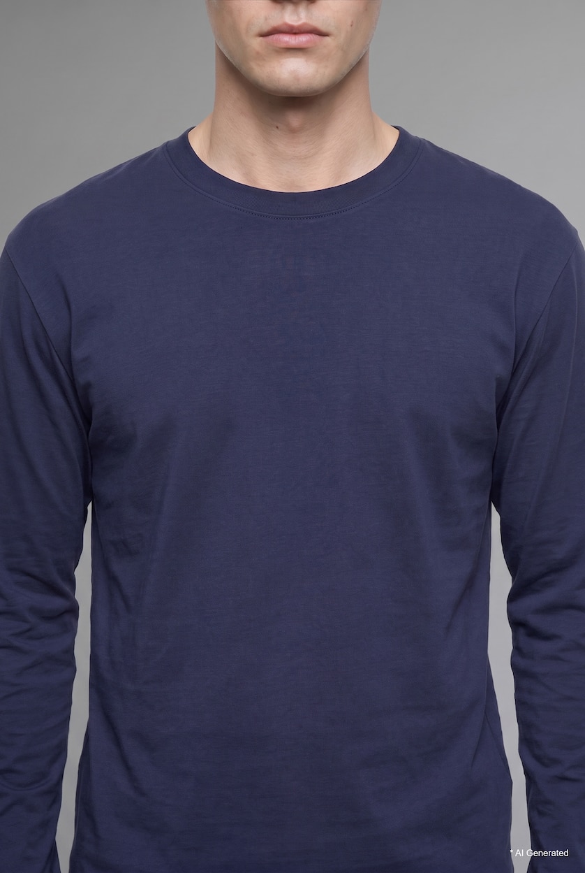 رجال نيلي Boxy Fit Crew Neck Cotton Basic T-Shirt