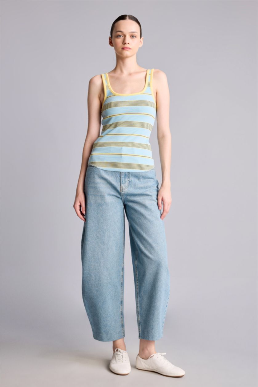 Women Blue Slim Fit Camisole U Collar Tank Top