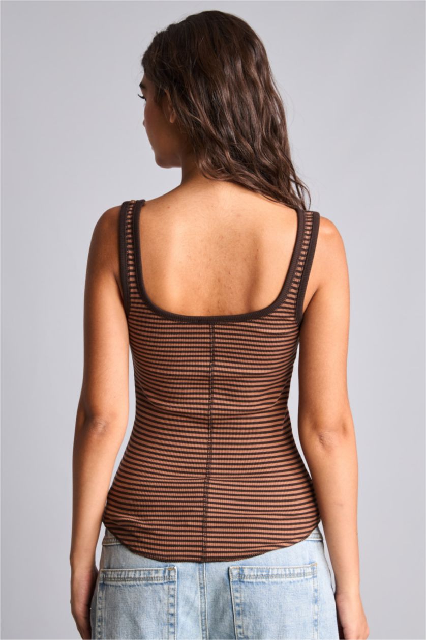 Women Brown Slim Fit Camisole U Collar Tank Top