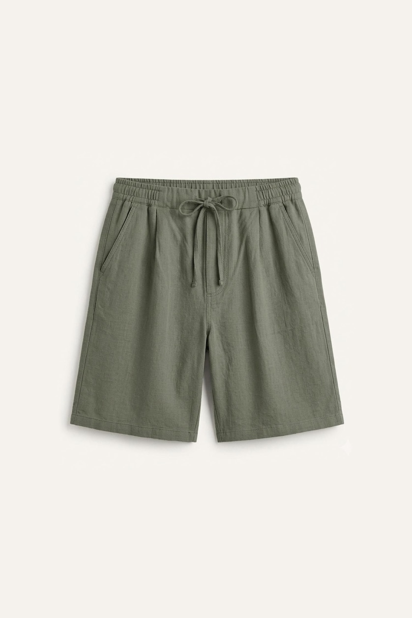 Men Light Khaki 100% Cotton Relax Fit Elastic Waist Shorts