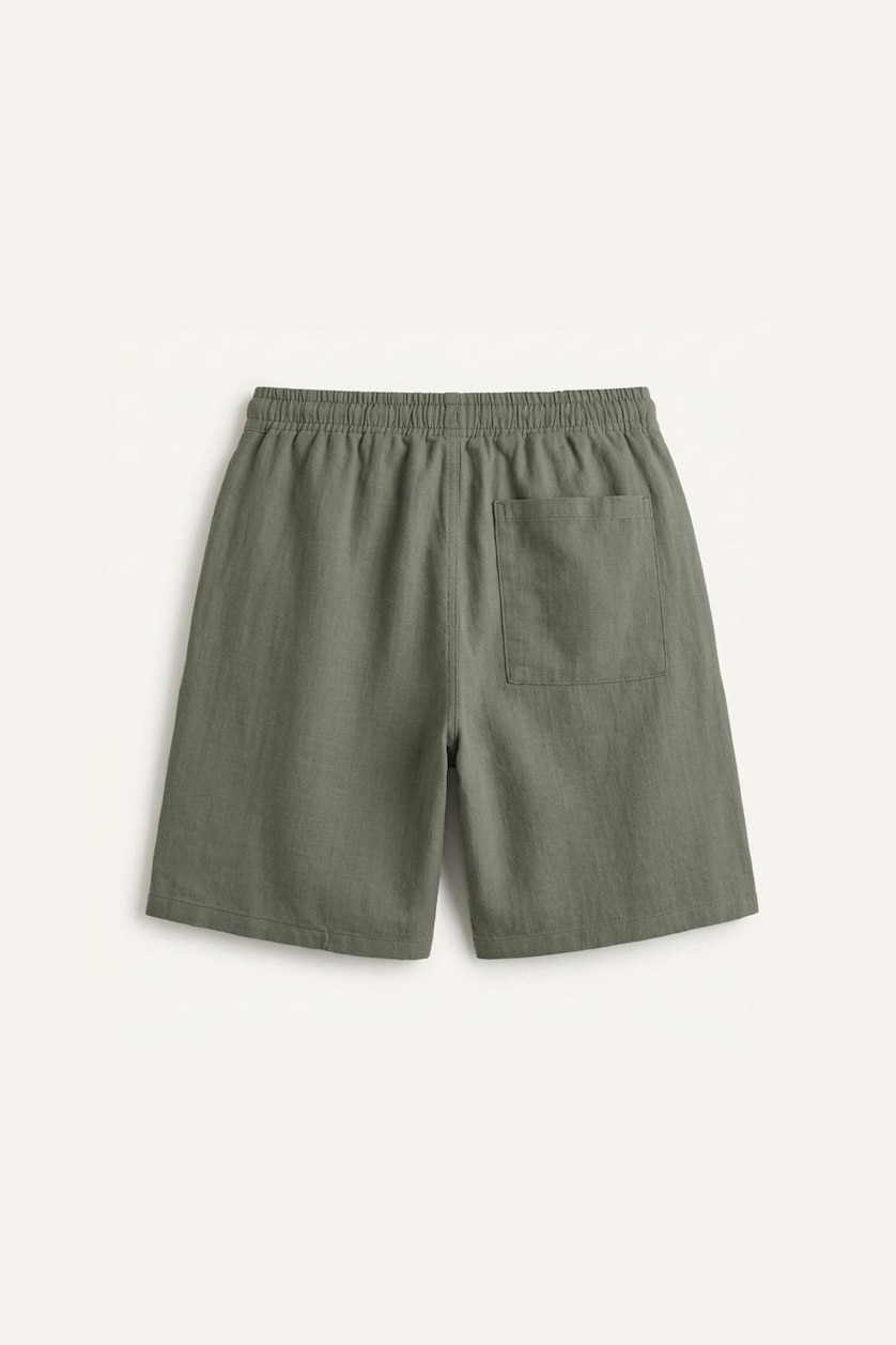 Men Light Khaki 100% Cotton Relax Fit Elastic Waist Shorts