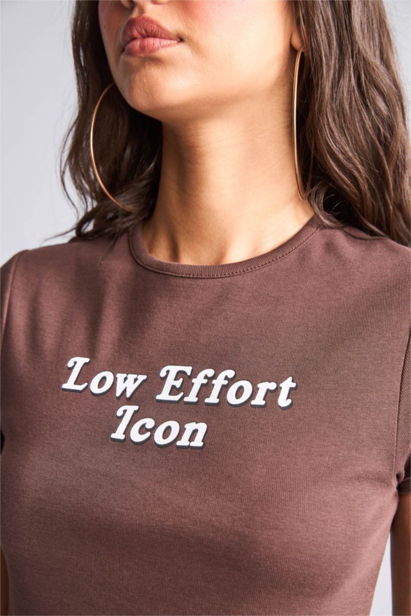 Women Brown Slim Fit Ribana Short Sleeve T-Shirt