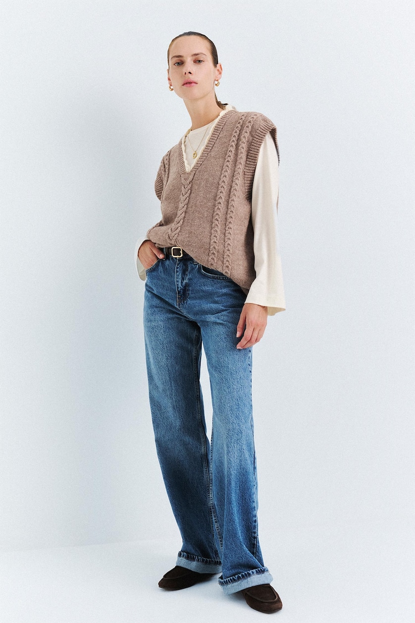 Women Beige Relax Fit V-Neck