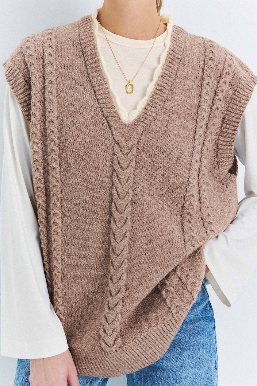 Women Beige Relax Fit V-Neck