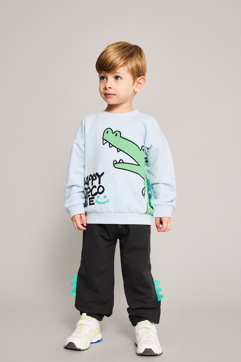 BABY BOY Light Blue Baby Boy 2-Piece 100% Cotton Crocodile Print Sweatshirt Set