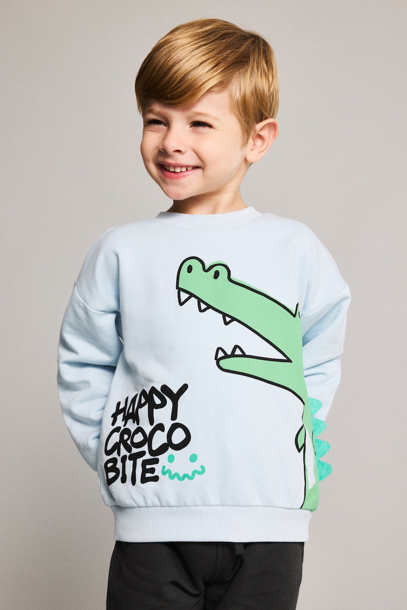 BABY BOY Light Blue Baby Boy 2-Piece 100% Cotton Crocodile Print Sweatshirt Set