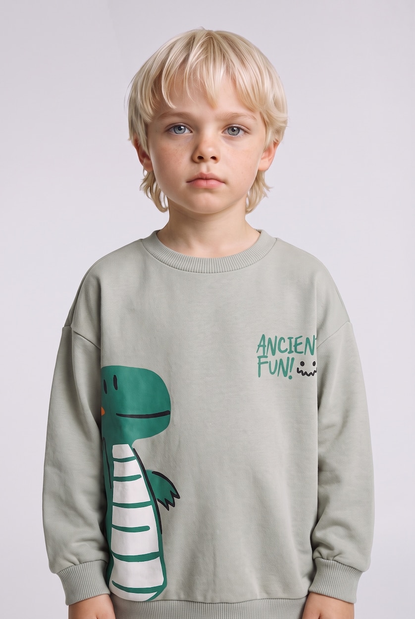 Baby Boys Light Khaki 2 piece Regular Fit Crew Neck Animal Set
