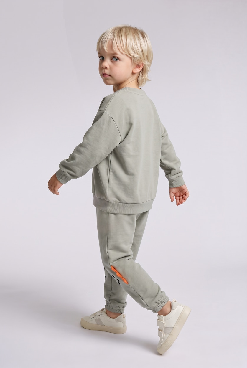 Baby Boys Light Khaki 2 piece Regular Fit Crew Neck Animal Set