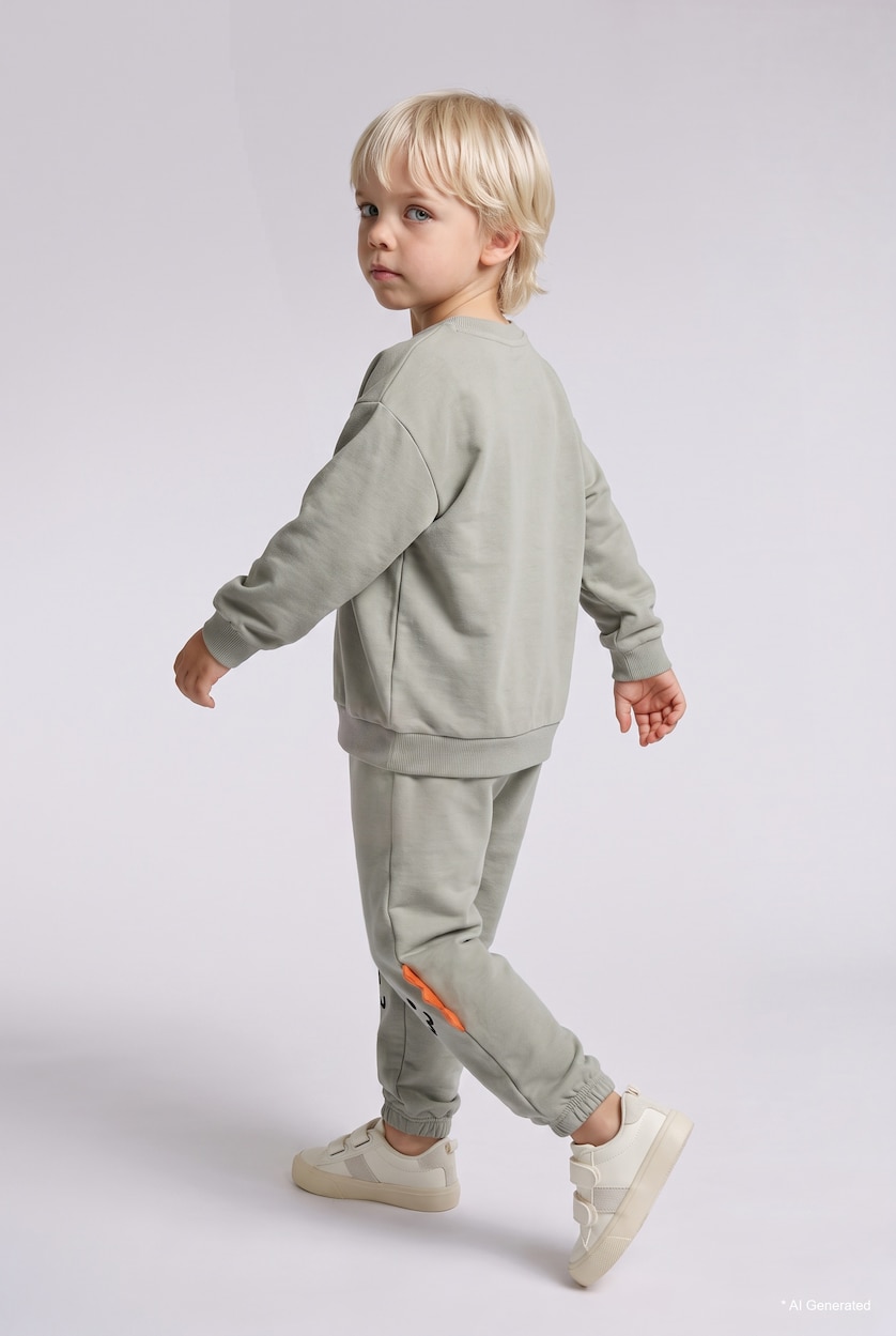 BABY BOY Light Khaki Baby Boy 100% Cotton Crocodile Print Sweatshirt and Jogger Sweatpants Set