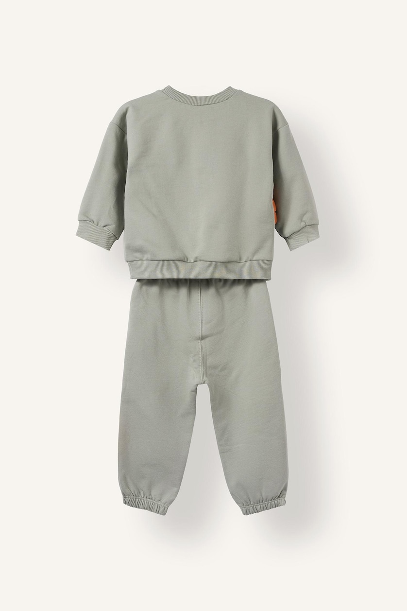 Baby Boys Light Khaki 2 piece Regular Fit Crew Neck Animal Set