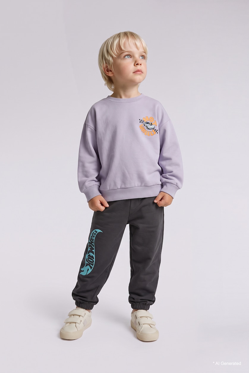 Baby Boys Light Lilac 2 piece Regular Fit Crew Neck Hot Wheels Licensed Set