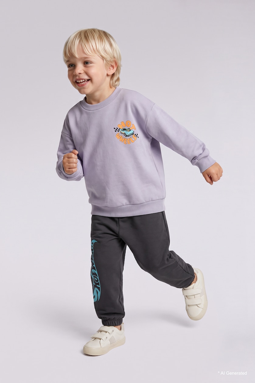 Baby Boys Light Lilac 2 piece Regular Fit Crew Neck Hot Wheels Licensed Set