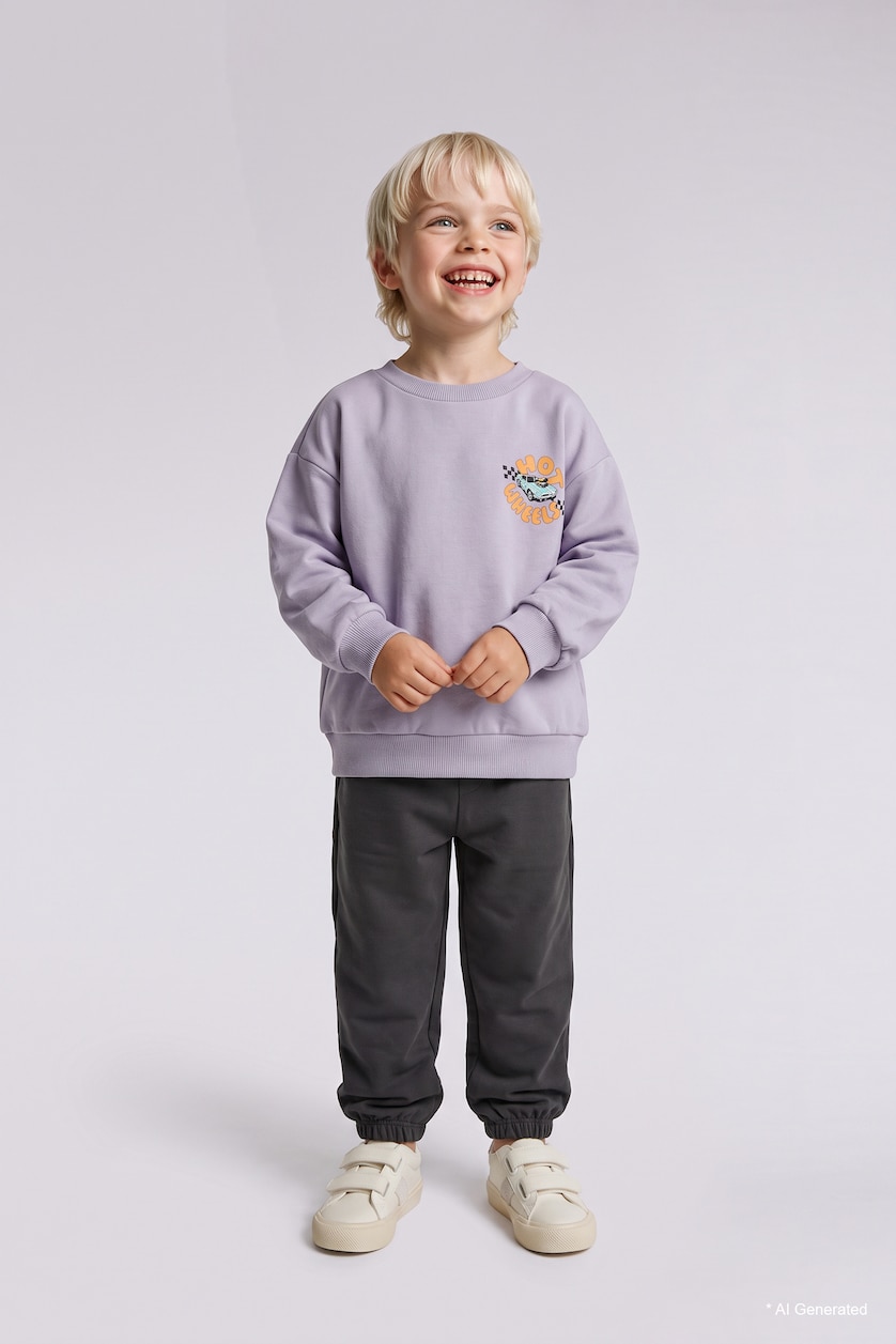 Baby Boys Light Lilac 2 piece Regular Fit Crew Neck Hot Wheels Licensed Set