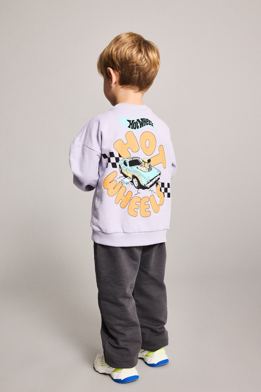 BABY BOY Light Lilac Baby Boy 100% Cotton Hot Wheels Printed Sweatshirt and Jogger Sweatpants Set
