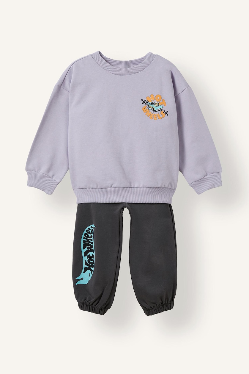 Baby Boys Light Lilac 2 piece Regular Fit Crew Neck Hot Wheels Licensed Set