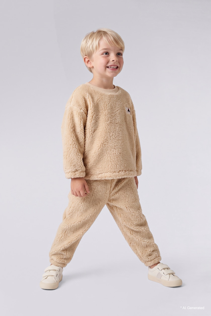 Baby Boy Beige 2 piece Regular Fit Crew Neck Set