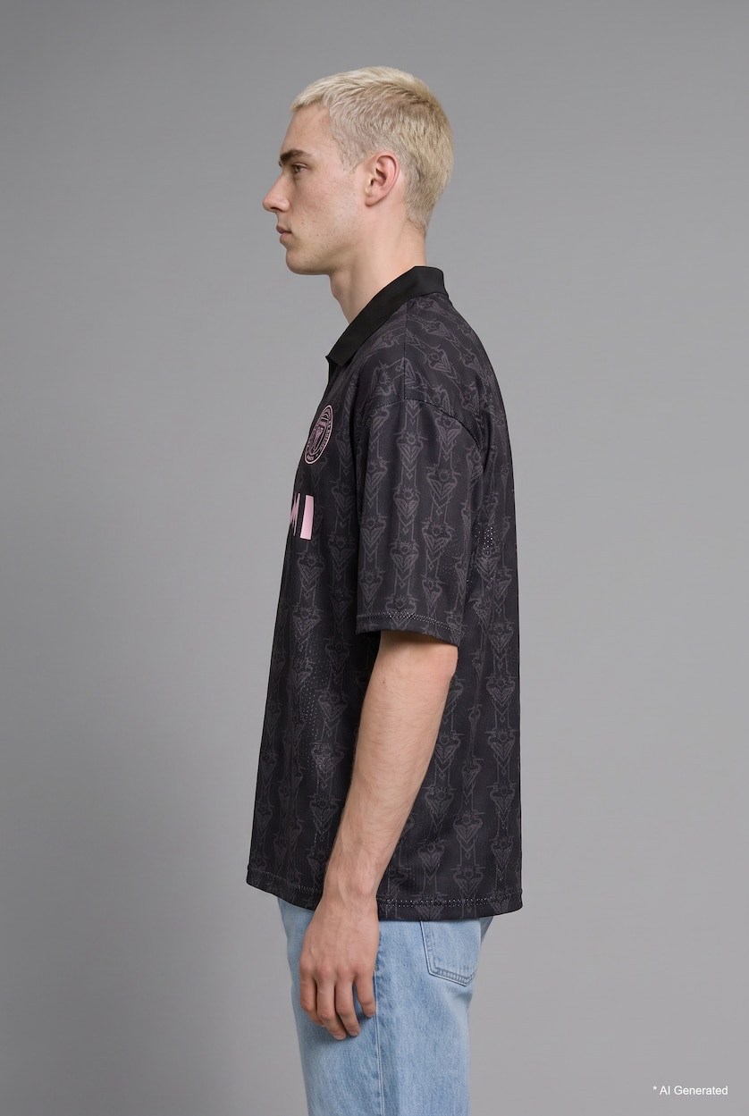 Men Anthracite MLS Boxy Fit Patterned Printed Polo T-Shirt