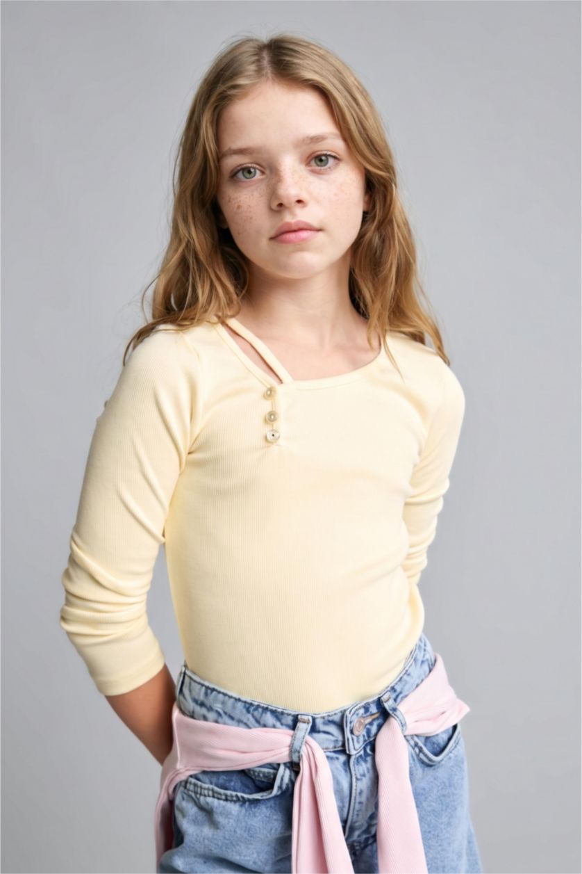 Young Girls - Teen Girls Light Yellow Long Sleeve T-Shirt