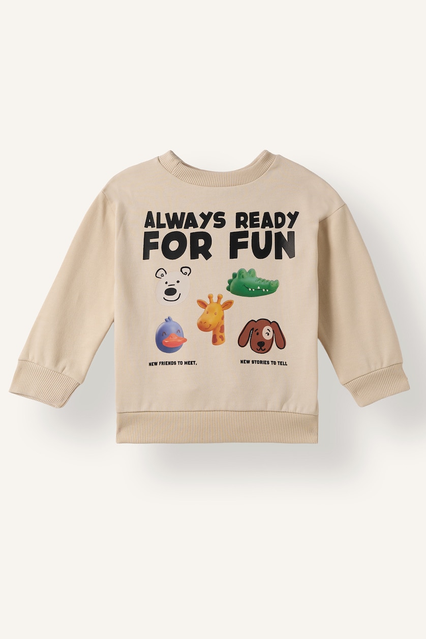 Erkek Bebek Taş %100 Pamuk Oversize Baskılı Sweatshirt Erkek Bebek