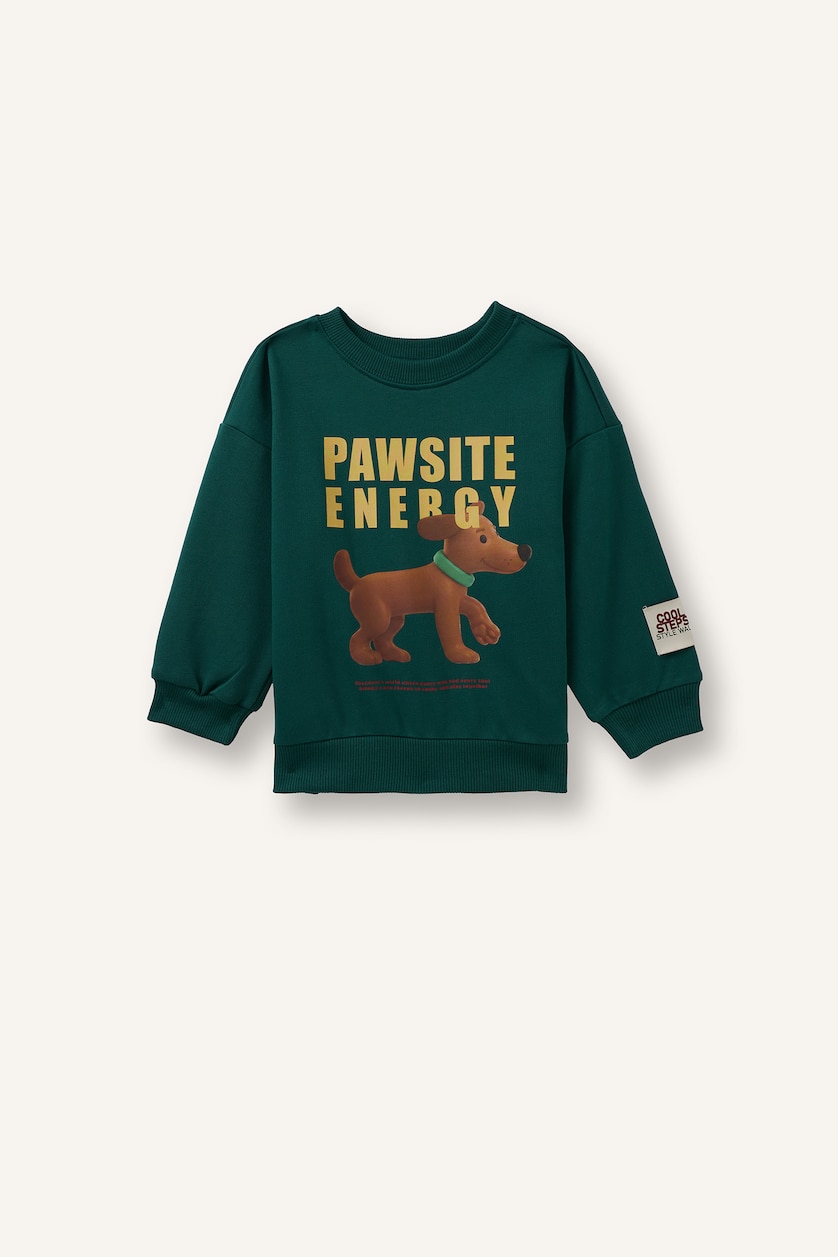 Baby Boys Dark Green Oversize Fit Animal Print Sweatshirt