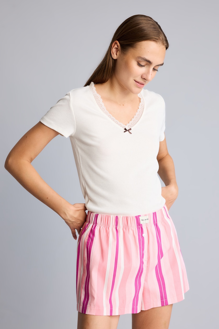 Kadın Pembe Çizgili Şort Pijama Altı