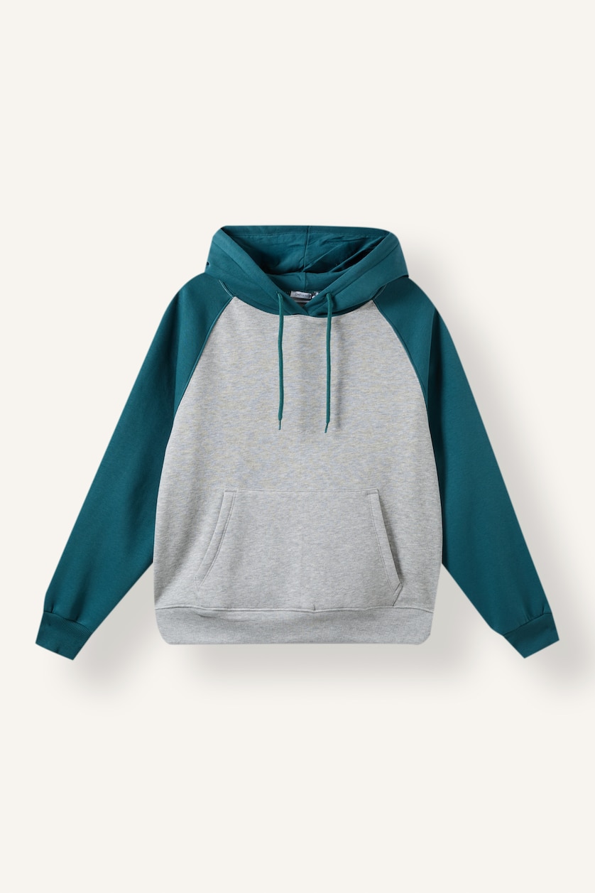 Kadın Koyu Yeşil Oversize Kapüşonlu Reglan Kol Basic Sweatshirt