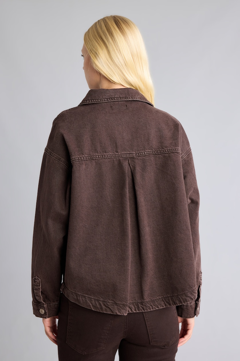 Kadın Kahve %100 Pamuk Oversize Jean Ceket